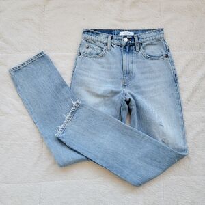Re/Done High Rise Lightly Distressed Straight Leg Jeans